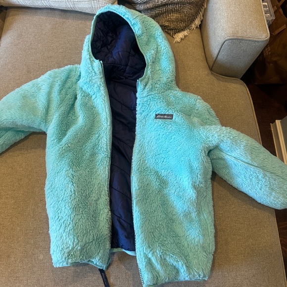 Eddie Bauer kids Navy reversible puffy jacket boys - Picture 5 of 8